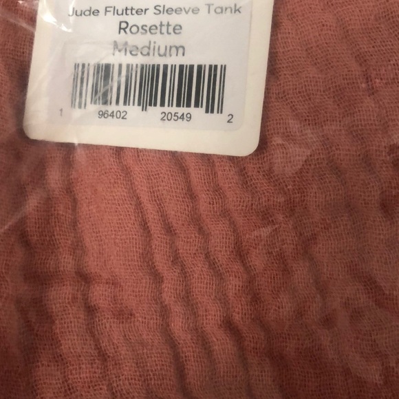 Marine Layer Jude Tank Top Flutter Sleeve Crinkled Cotton Rosette Pink NWT M - Picture 8 of 8
